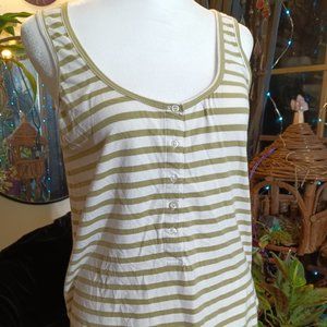 Olive green and white striped tank top